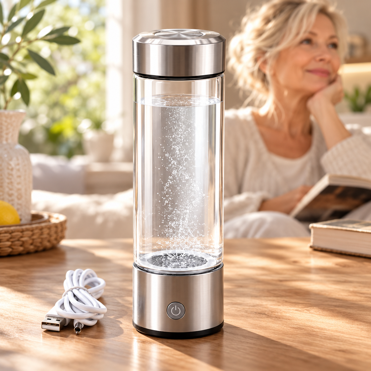 Wasserstoff-Wasserflasche Glas mit USB-Aufladung