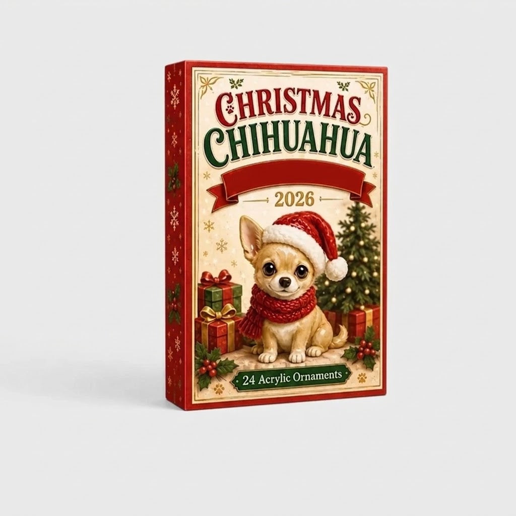 Chihuahua Advent calendar with 24 acrylic ornaments for the Christmas tree