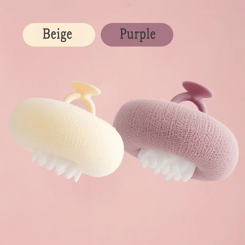Shower sponge with massage particles and handle