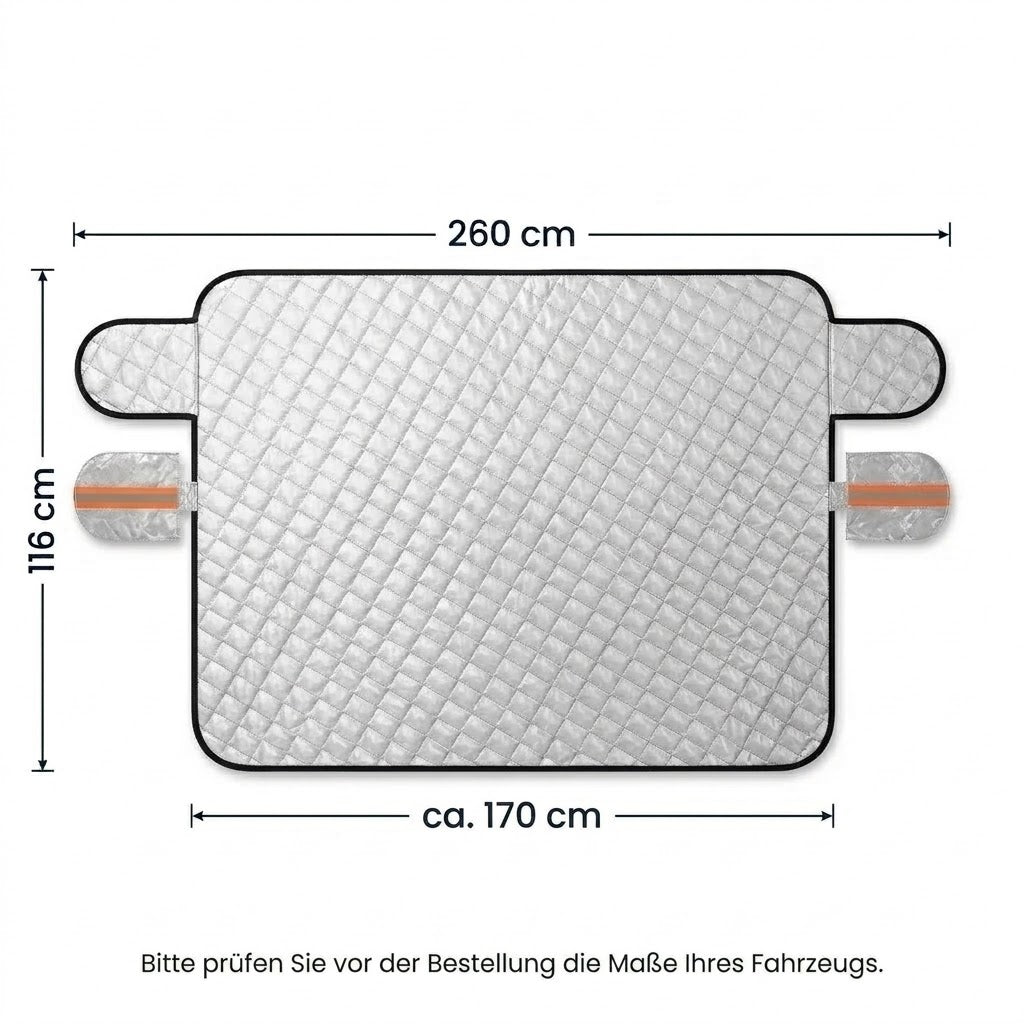 Winter windshield cover with magnets, mirror protection and door flaps, 260 x 116 cm
