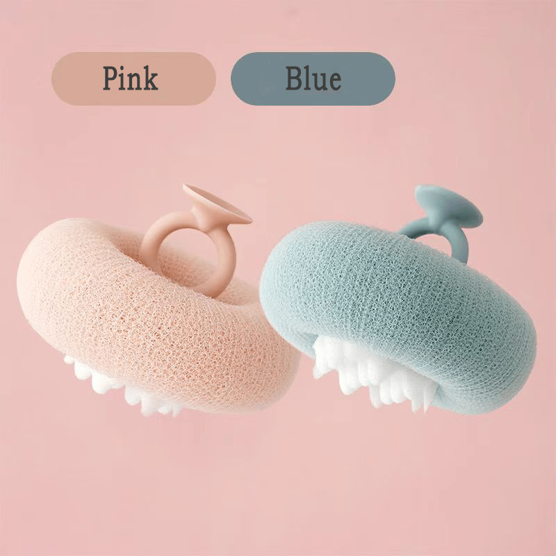 Shower sponge with massage particles and handle