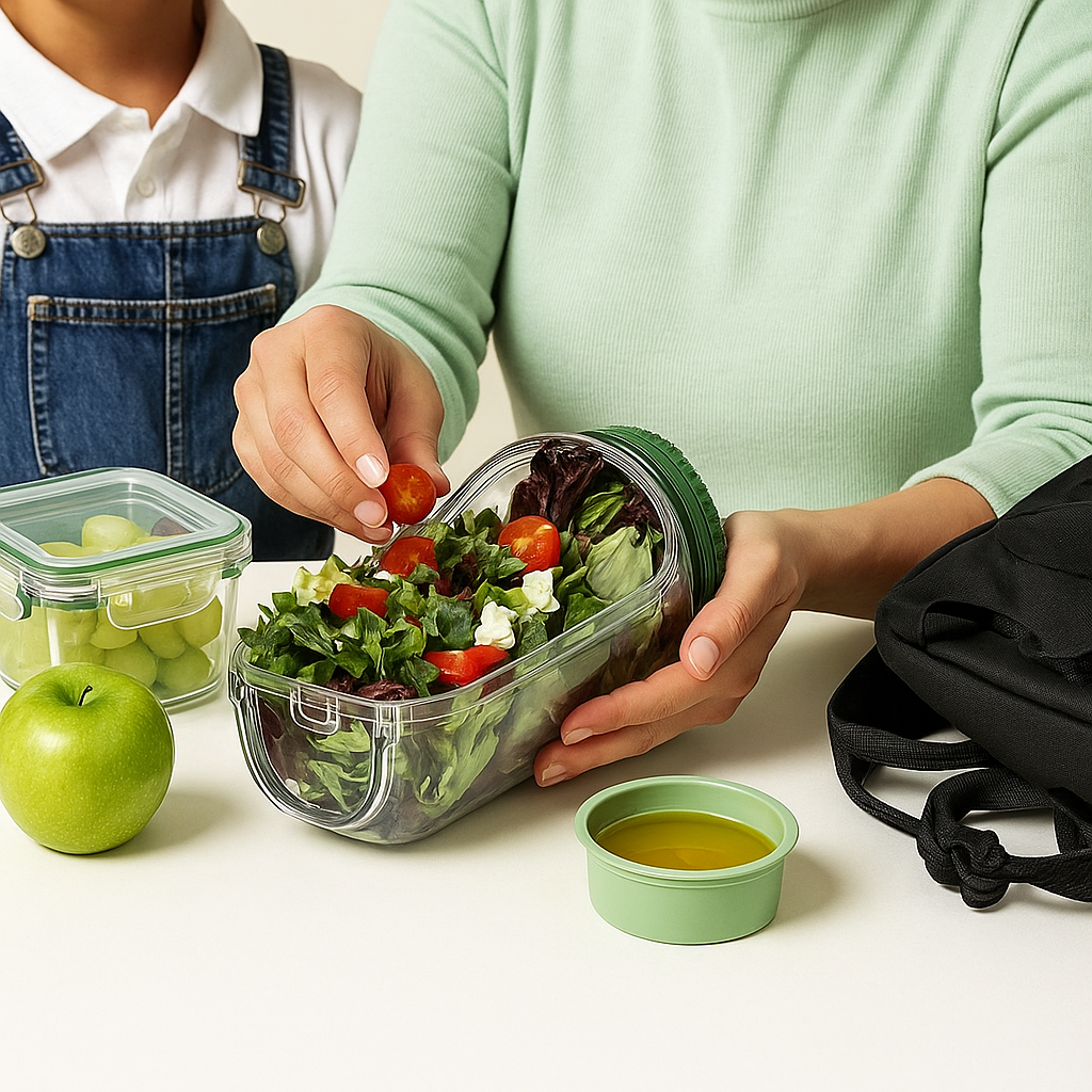Salatbehälter mit Schichtensystem – Auslaufsicher