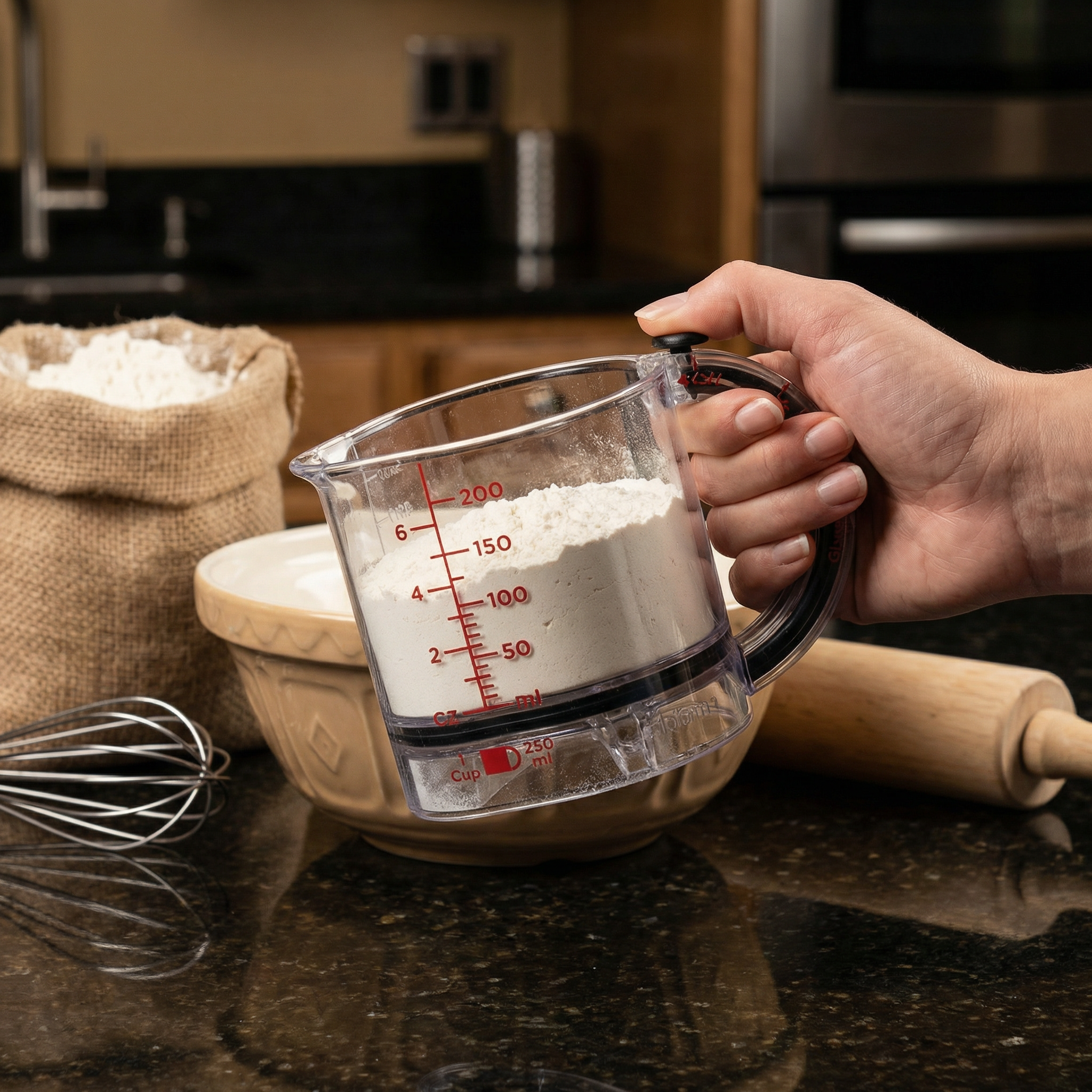 Messbecher mit verstellbarem Messsystem