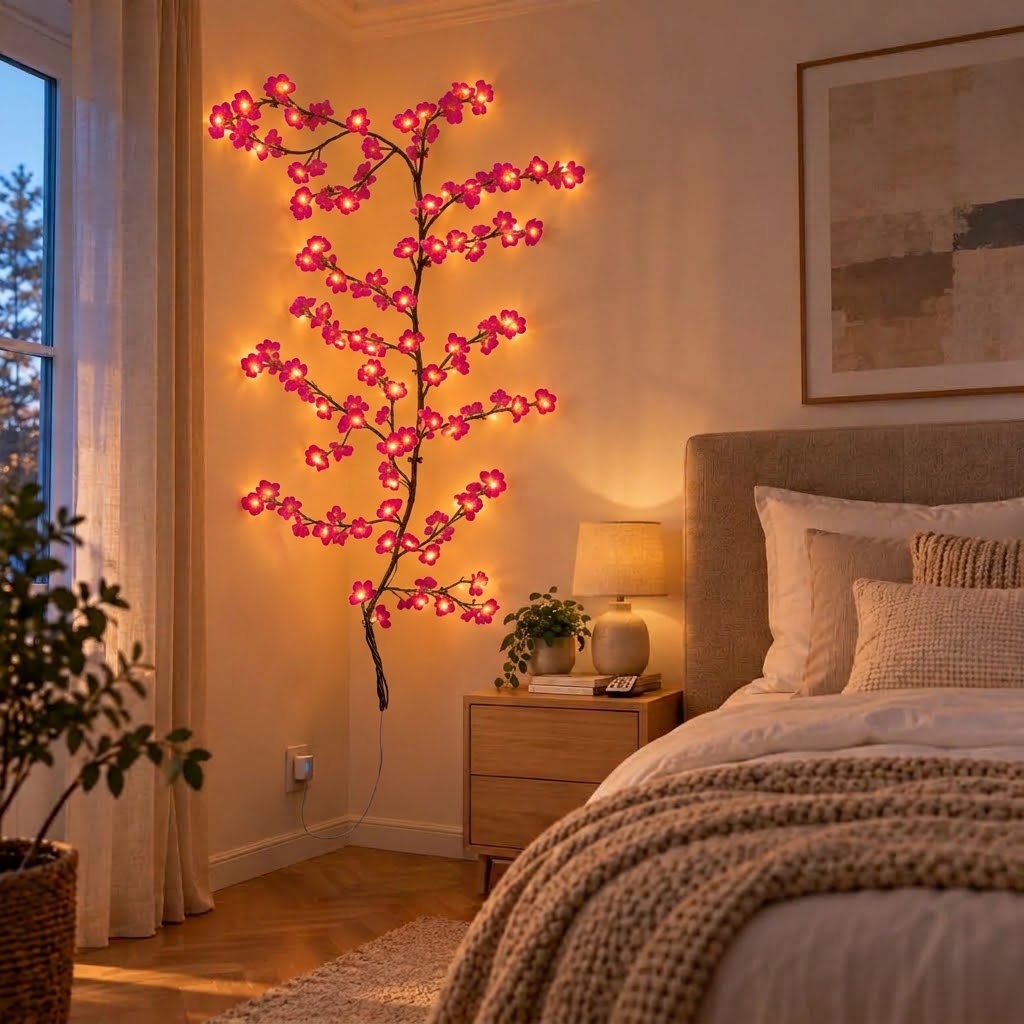 LED cherry blossom branch lights 1.6 m, 48 lights - warm white, with remote control