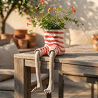 Mini flower pot with sitting legs for table, wall, and shelf edges, polyresin, hand-painted, 6 × 12 × 10 cm
