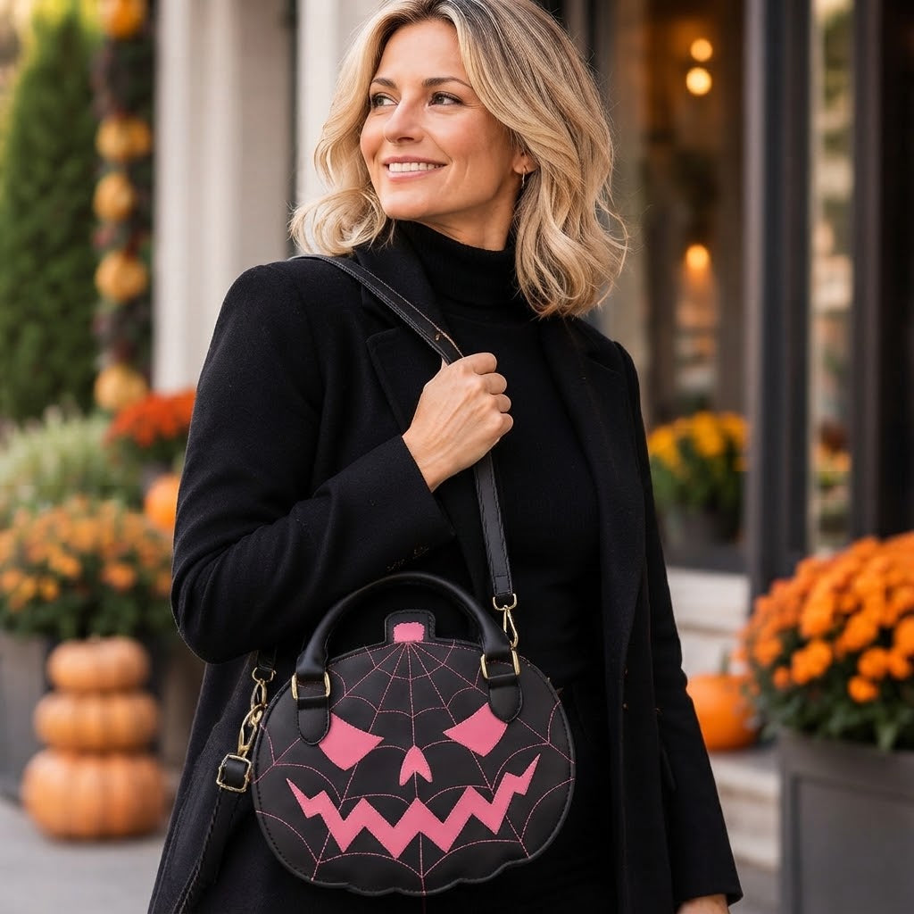 Handtasche Kürbis-Motiv Kunstleder Halloween