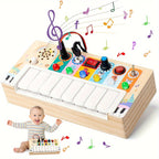 Wooden music learning toy with keys and lights