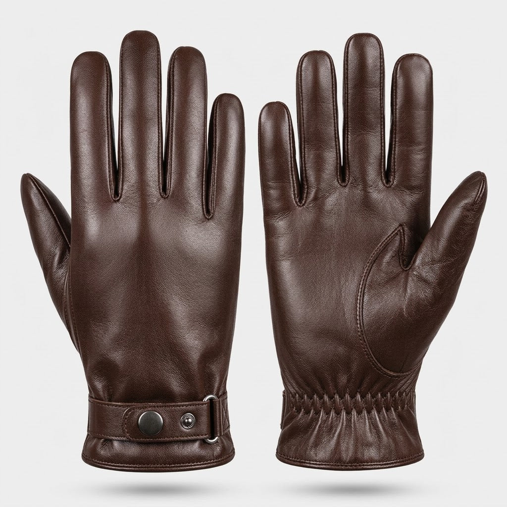 Sheepskin leather gloves with touchscreen functionality on all fingers, fleece lining