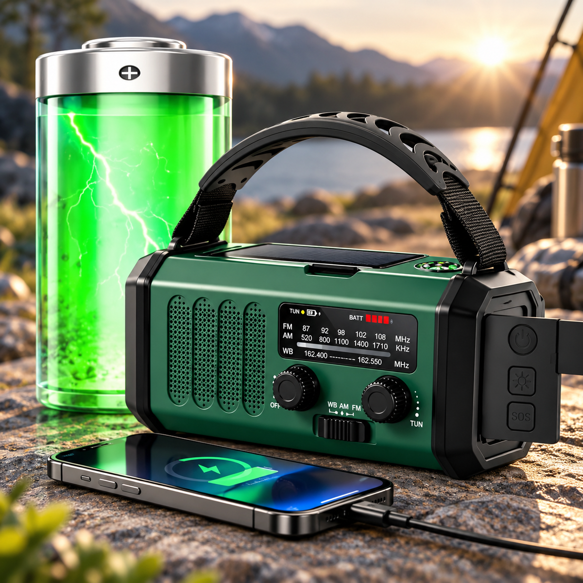 Notfallradio mit Kurbel, Solar und Powerbank-Funktion