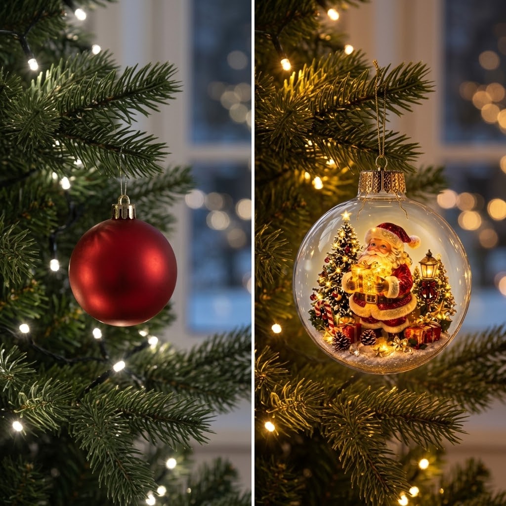 Weihnachtsanhänger beleuchtet mit Miniaturszene
