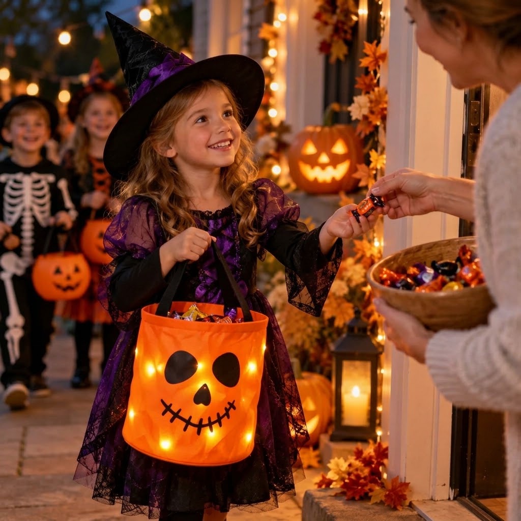 LED pumpkin basket for Halloween with handle