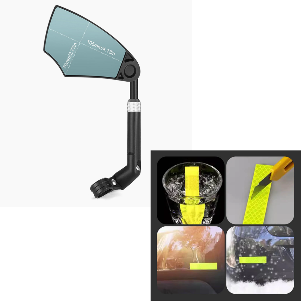 Bicycle rearview mirror with 180° field of view and 360° adjustment
