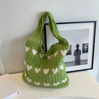 Knitted Bag with Heart Pattern – Durable Shopping Bag