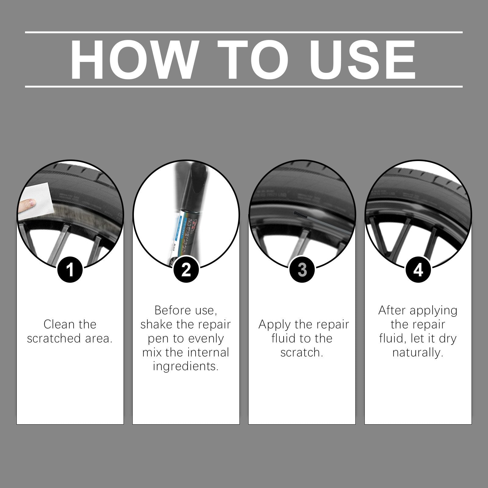 Black touch-up pen set for rim repair – 3 pens 30 ml