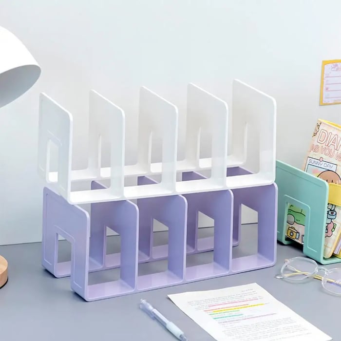 Desk organizer with 4 compartments, plastic, for books and folders