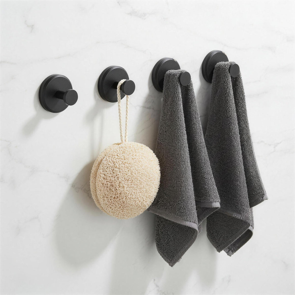 Stainless steel suction cup hooks Black & Silver – Set of 4, no drilling