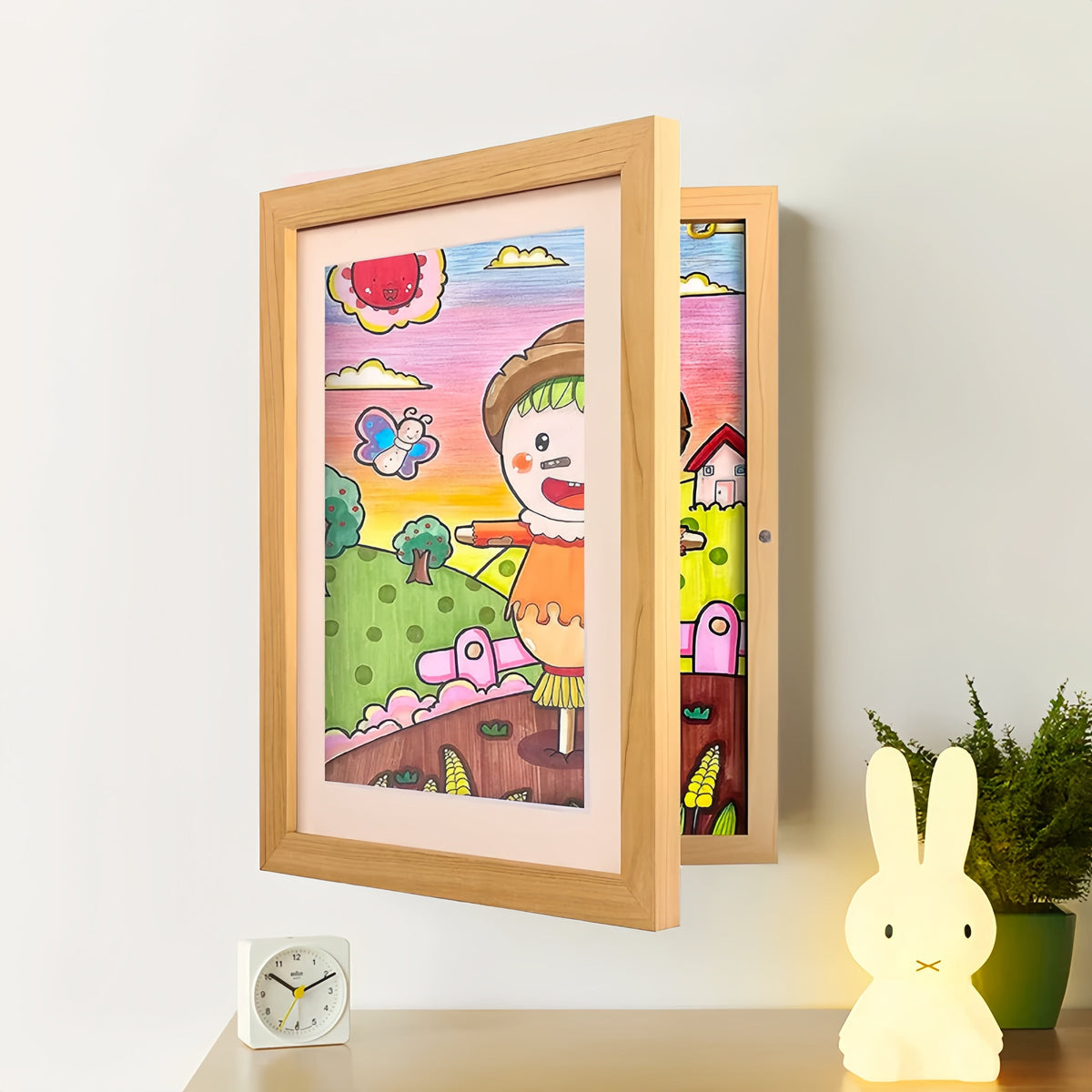 Bilderrahmen für Kinderzeichnungen aus Holz mit Wechselfunktion, A4