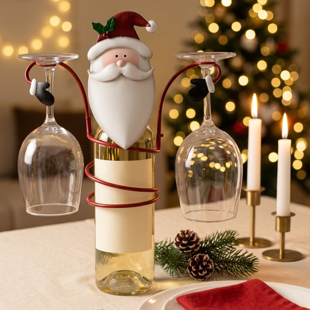 Metal Christmas Figurine Bottle Holder, Table Decoration for Wine Bottles