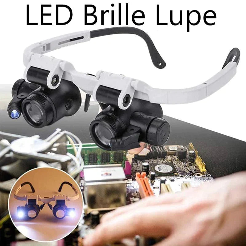 LED-Lupenbrille mit 6 Vergrößerungen – Austauschbare Linsen