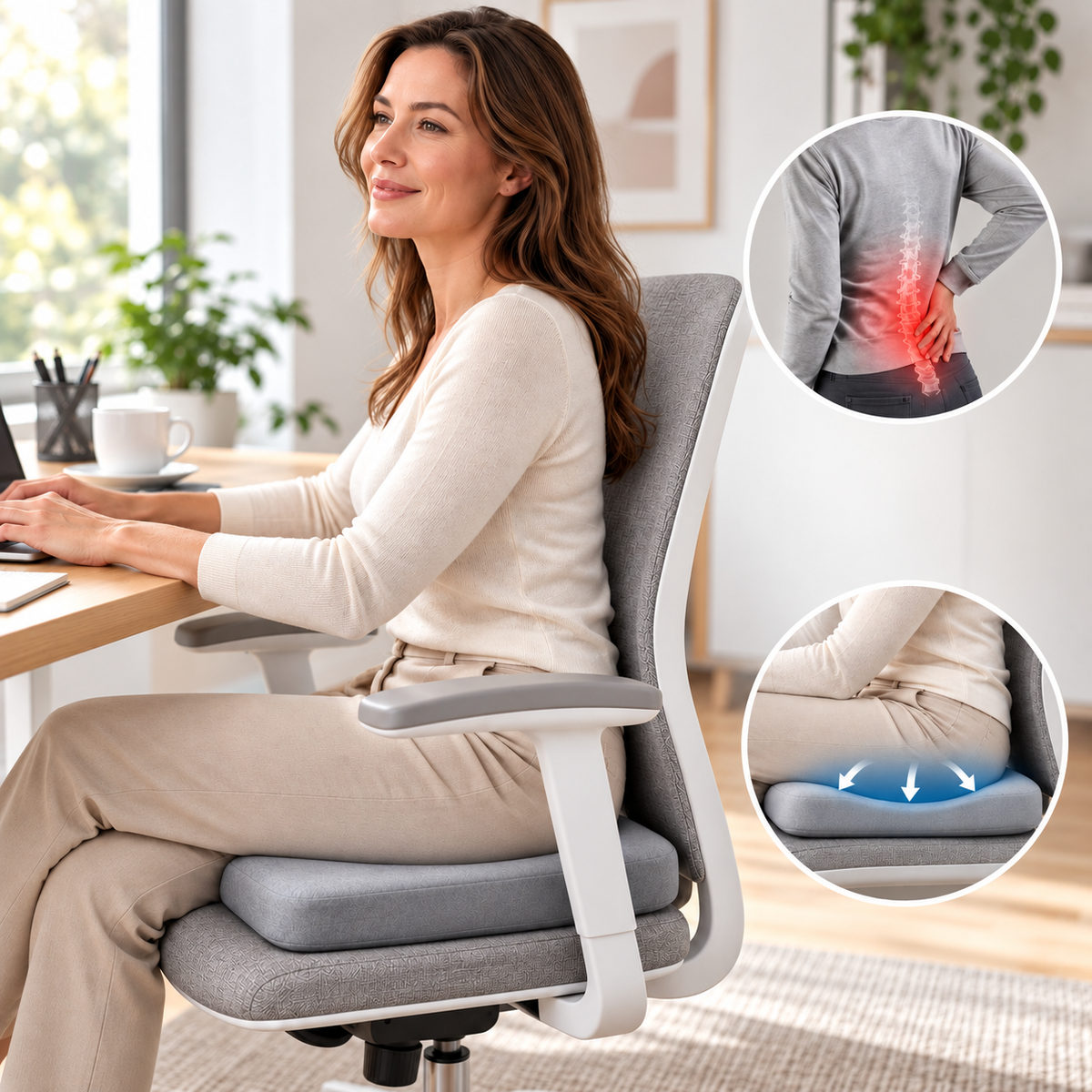 Sitzkissen Memory-Schaum orthopädisch für Steißbein und Rücken