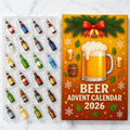 Beer Advent calendar 2026 with 24 flat beer bottle ornaments (approx. 3.9 cm), including hanging ribbons