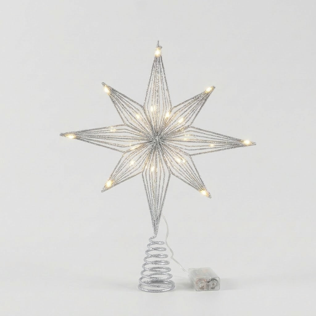 Christbaumspitze Stern mit LED, 33 cm hoch, batteriebetrieben