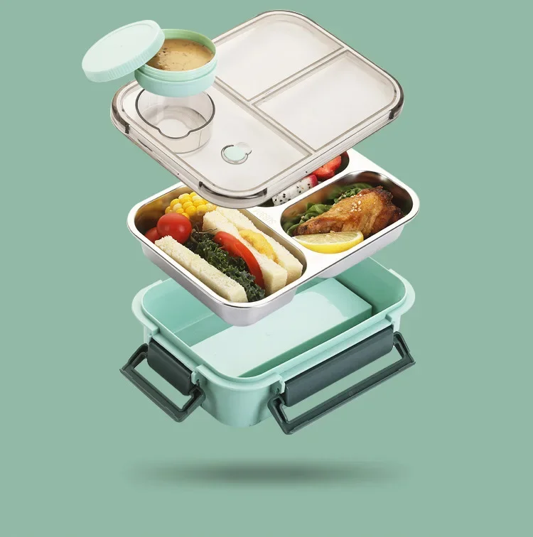 Lunchbox stainless steel 3-compartment with heating function