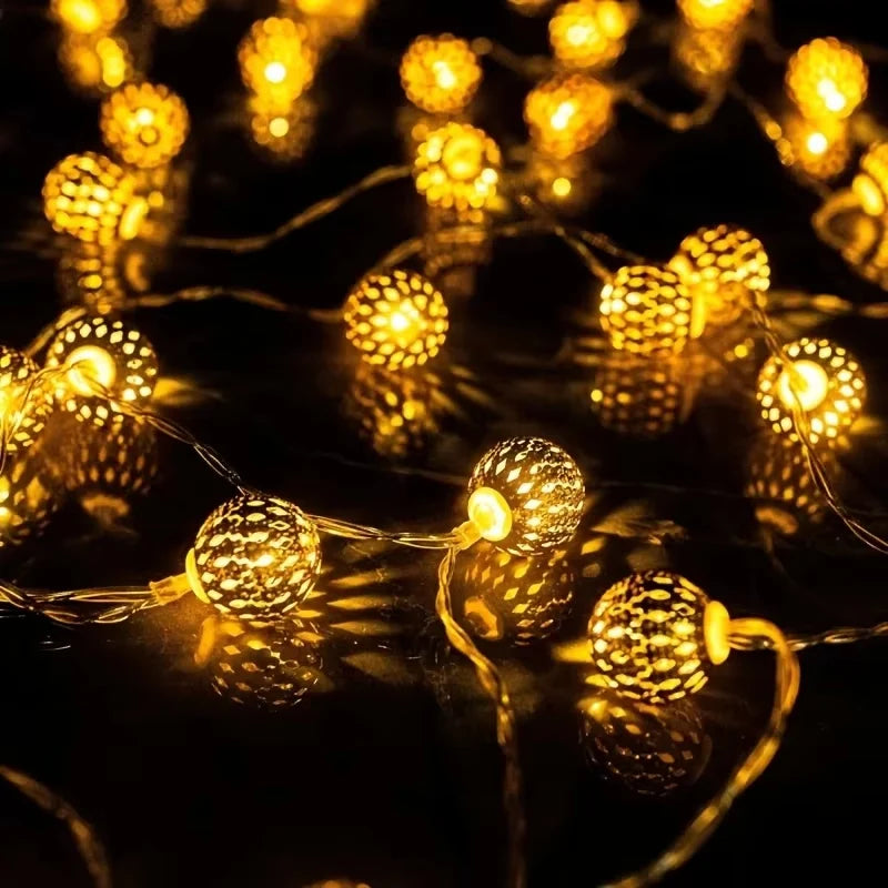 Solar String Lights Moroccan 12m – 100 LED Balls, Warm White, Waterproof