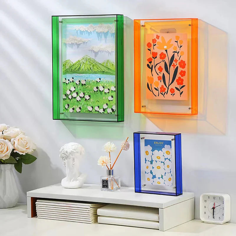 Doppelschichtiger Acryl-Bilderrahmen für Wand & Tisch – 10 Farben, 5 Größen