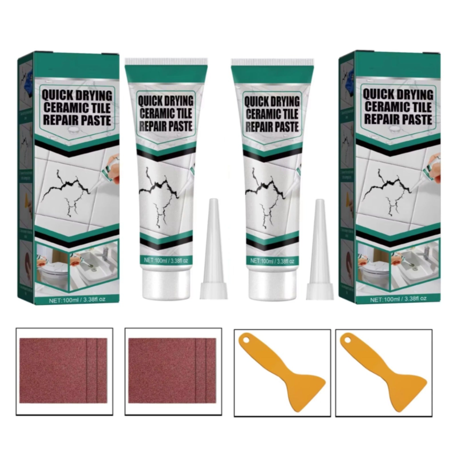 Schnell trocknende Reparaturpaste für Fliesen – Risse, Absplitterungen & Fugen | 2er-Set