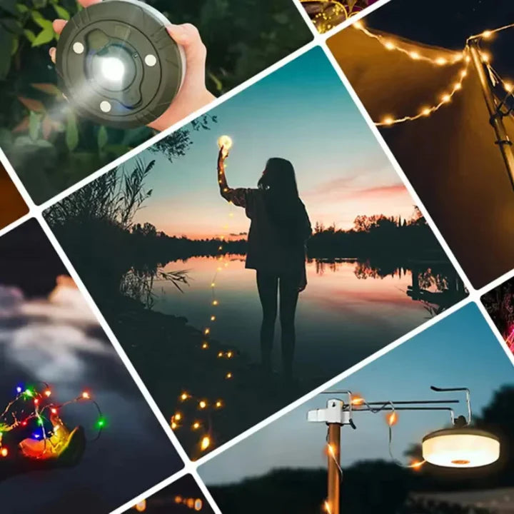 Campinglampe mit 10m RGB-Lichterkette – Atmosphäre & Sicherheit für jeden Trip