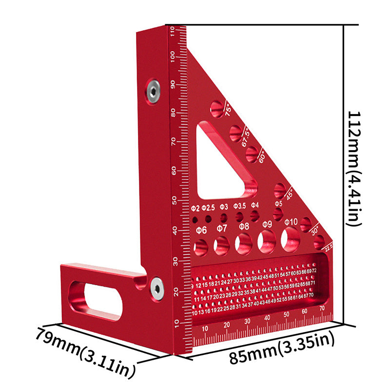 Winkellineal Aluminium mit Messkala und Bohrlöchern