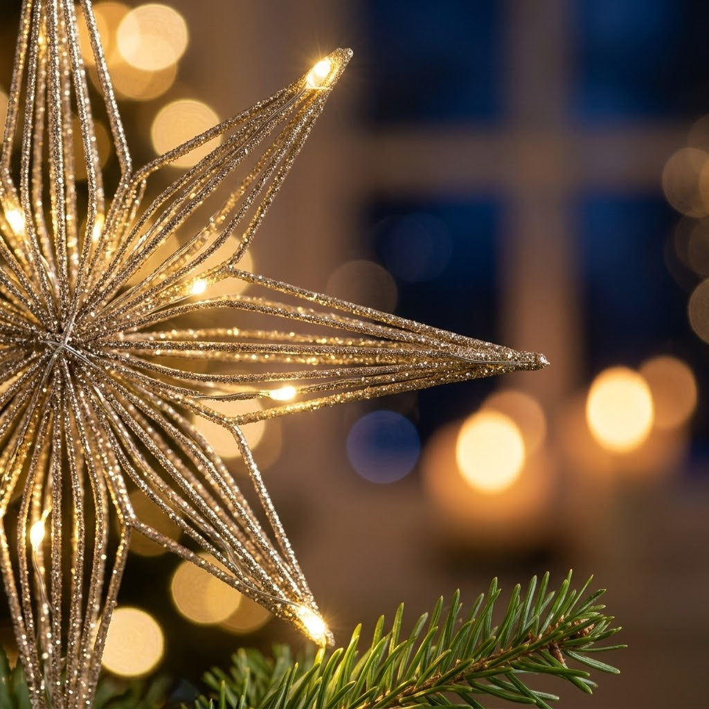 Christbaumspitze Stern mit LED, 33 cm hoch, batteriebetrieben