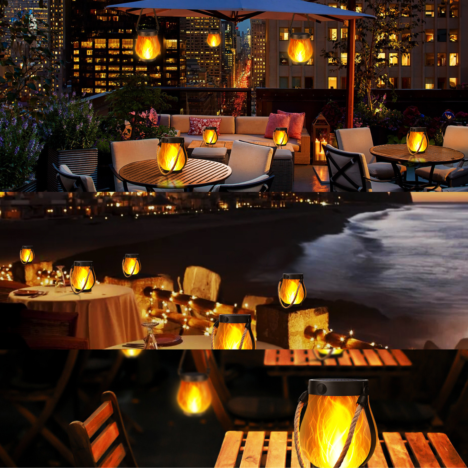 LED flame lantern with solar power