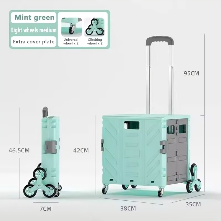 Foldable transport trolley with stair wheels