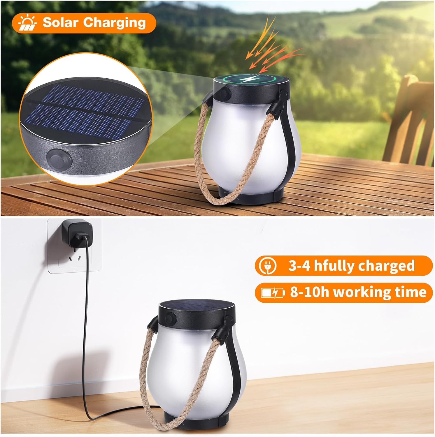 LED flame lantern with solar power