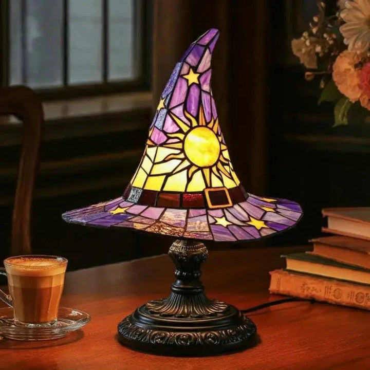 Hexenhut-Lampe Buntglas – Handgefertigt mit warmem Licht