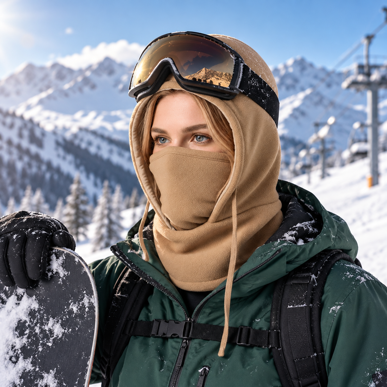 Wintermütze mit Nackenschutz und winddichter Außenschicht