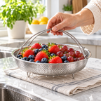 Stainless Steel Strainer Basket with Handle for Steaming and Washing, Ø 22.5 / 24.5 cm