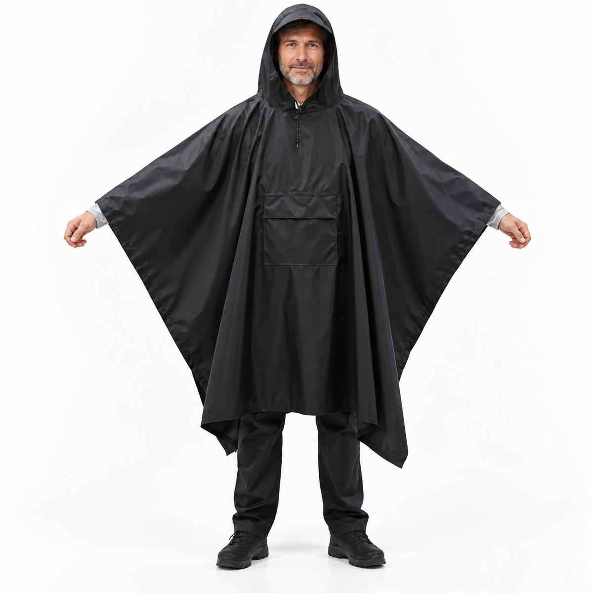 Regenponcho mit Kapuze und Fronttasche, faltbar – 210 × 140 cm