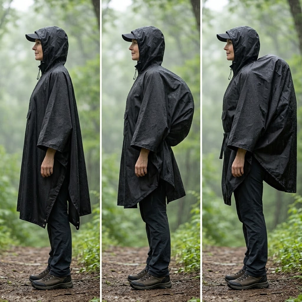 Regenponcho mit Kapuze und Fronttasche, faltbar – 210 × 140 cm
