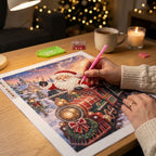 Christmas Diamond Painting with Beads, Santa Claus on a Train, 30 × 40 cm