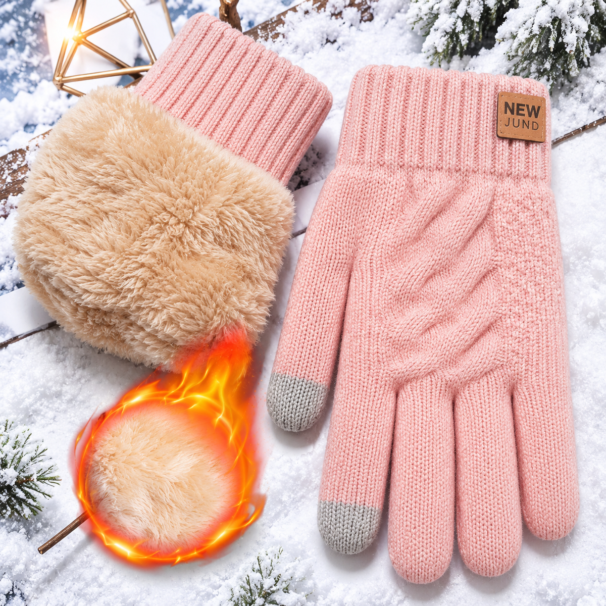 Damenhandschuhe Thermo-Fleece mit Touchscreen-Spitzen