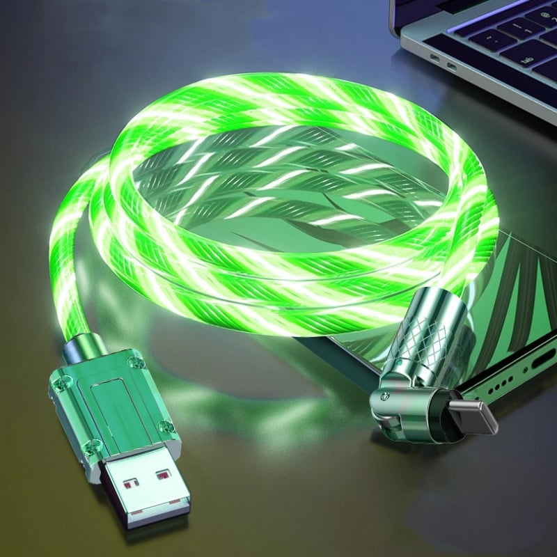 USB charging cable with 540° rotating connector and LED lighting