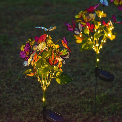 Solar butterfly light with color-changing LEDs