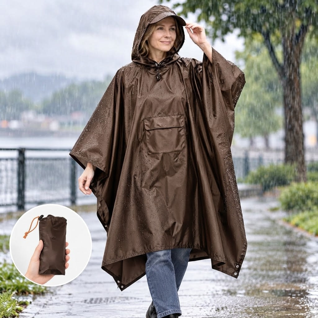 Regenponcho mit Kapuze und Fronttasche, faltbar – 210 × 140 cm