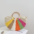 Strandtasche Geflochten – Bunte Regenbogen-Streifen