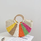 Strandtasche Geflochten – Bunte Regenbogen-Streifen