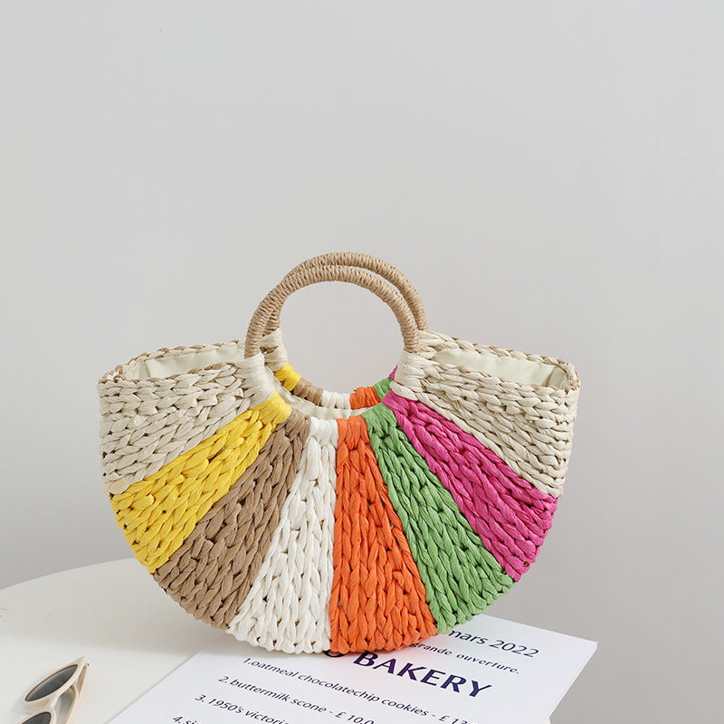 Strandtasche Geflochten – Bunte Regenbogen-Streifen