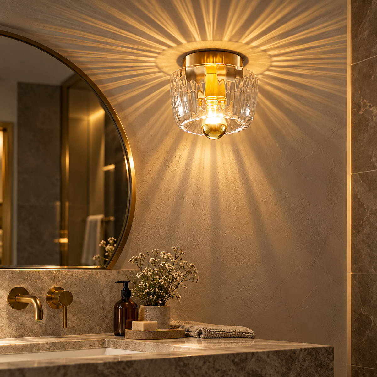 Wandlampe Glas Bauhaus-Stil mit Sunburst-Lichteffekt